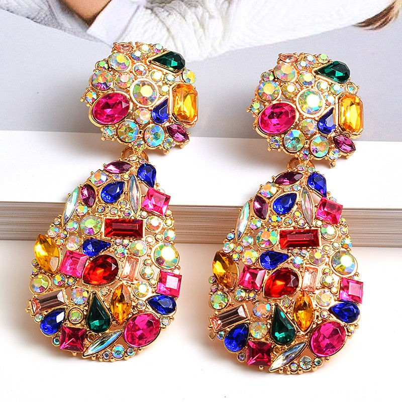 ZA New Colorful Crystals Drop Earrings