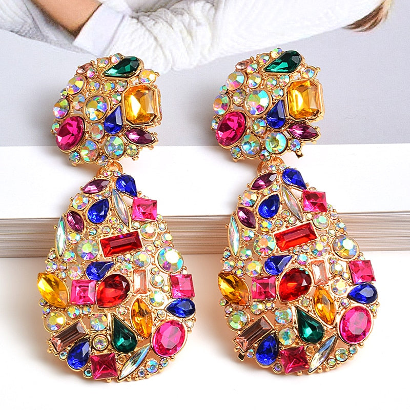 ZA New Colorful Crystals Drop Earrings