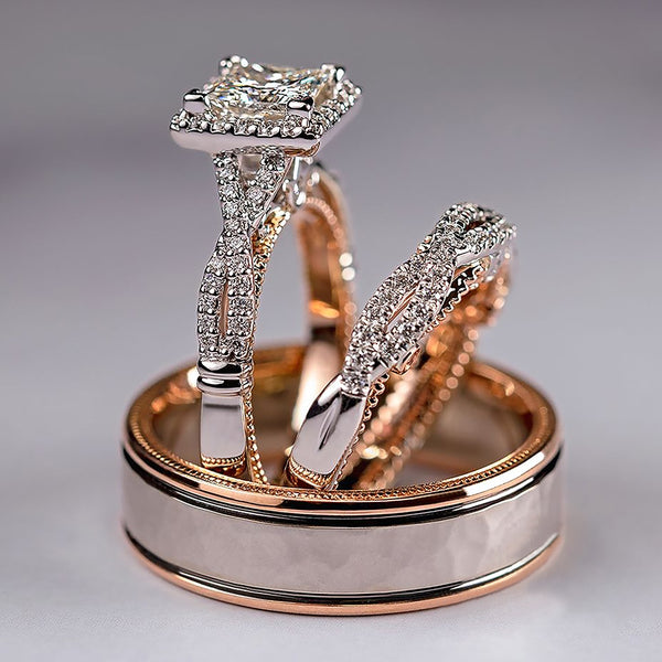 Mosaic AAA CZ Two Tone Romantic Female Engagement Rings
