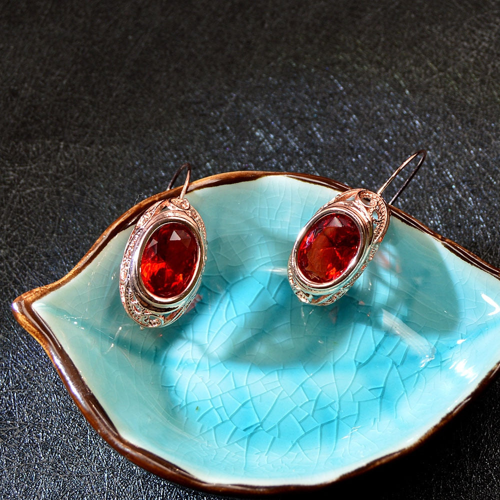 Red Color Crystal Round Jewelry Sets