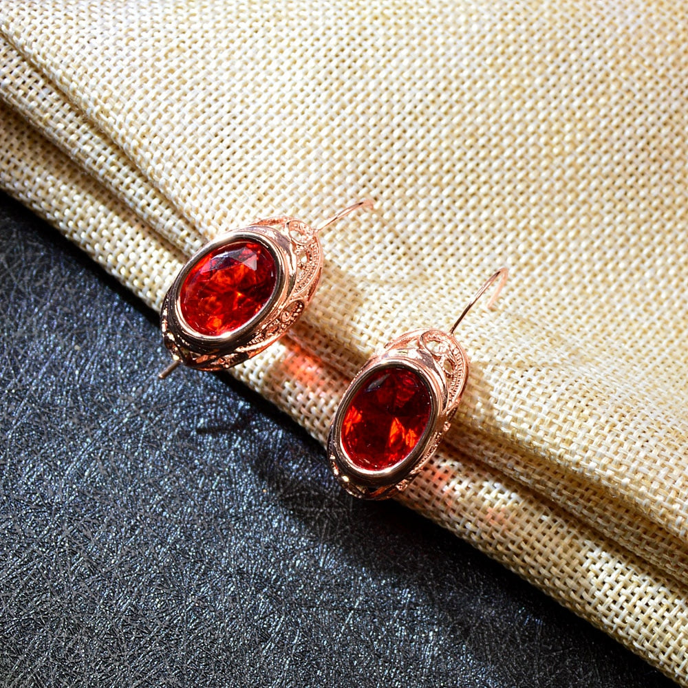 Red Color Crystal Round Jewelry Sets