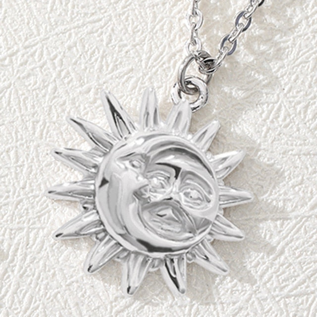 Vintage Sun and Moon Stainless Steel Necklace