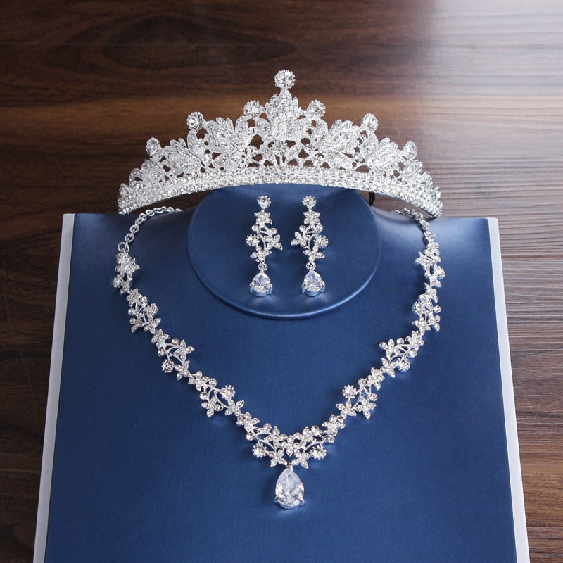 Luxury Bridal Tiaras Crown Leaf Wedding Jewelry Sets