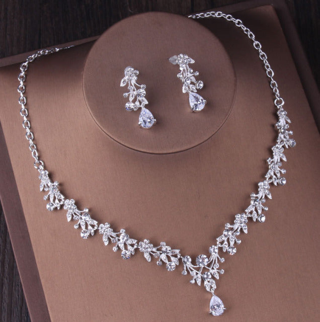 Luxury Sparkling Crystal Floral Bridal Jewelry Sets