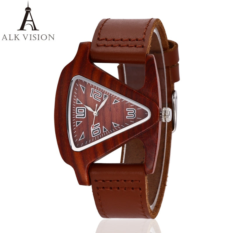 Black Ladies Quartz Watches Female Bamboo Leather Wristwatch