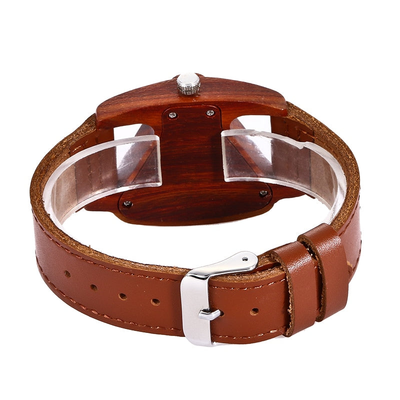 Black Ladies Quartz Watches Female Bamboo Leather Wristwatch