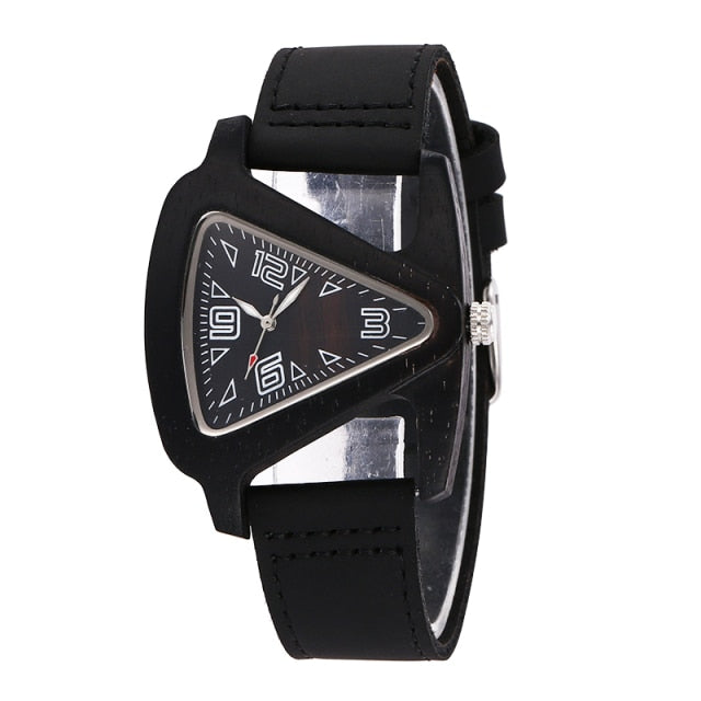 Black Ladies Quartz Watches Female Bamboo Leather Wristwatch
