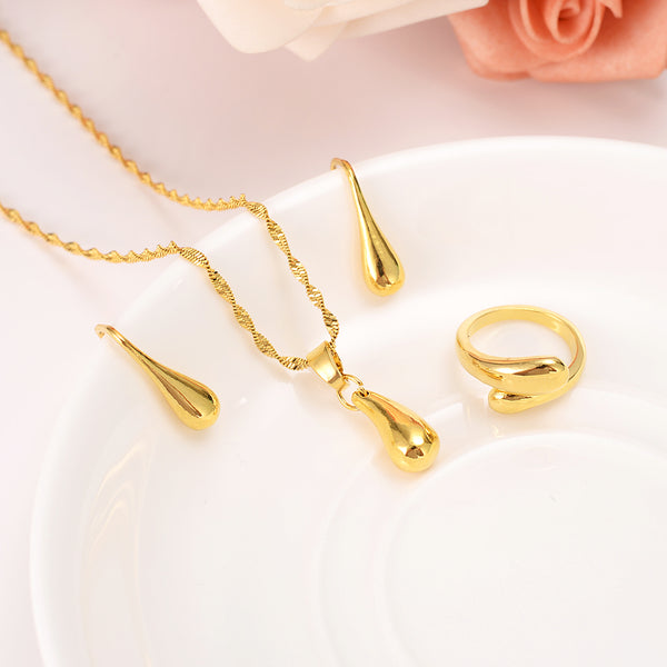 water drop beads Pendant Necklace  Earrings ring African Wedding set