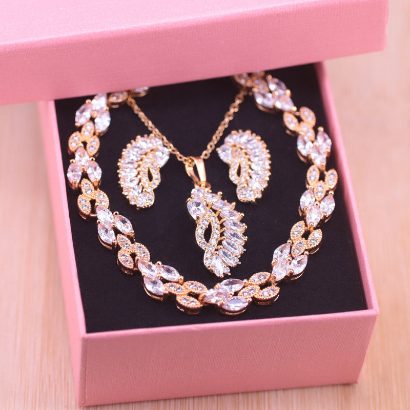 Many Colors Red Stone Marquise Gold Color Jewelry Set