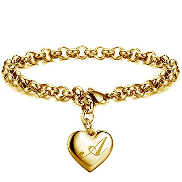 Gold-Color Heart Letters Alphabet Bracelet