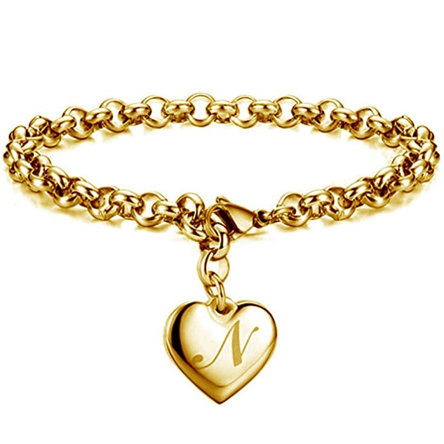 Gold-Color Heart Letters Alphabet Bracelet