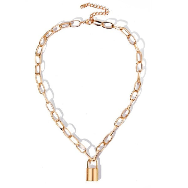 Punk Chain Golden/Silver Color With Lock Necklace