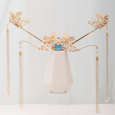 Luxury Fashion Bride style pearl tassel hairpin haircomb earrings set