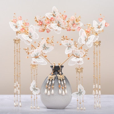 Luxury Fashion Bride style pearl tassel hairpin haircomb earrings set