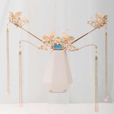Luxury Fashion Bride style pearl tassel hairpin haircomb earrings set