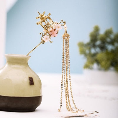 Luxury Fashion Bride style pearl tassel hairpin haircomb earrings set