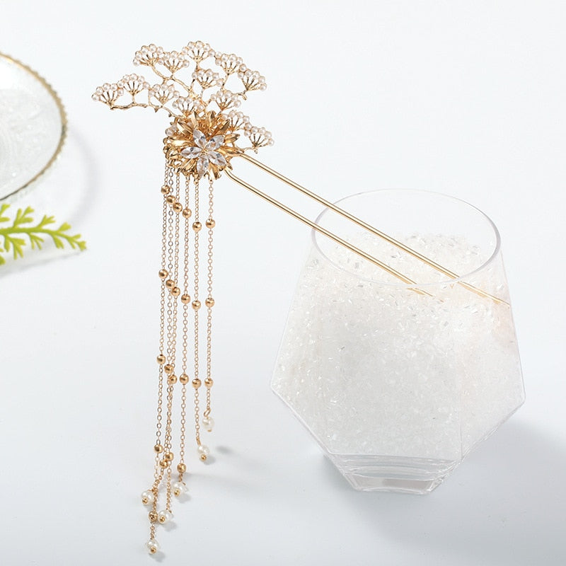 Luxury Fashion Bride style pearl tassel hairpin haircomb earrings set