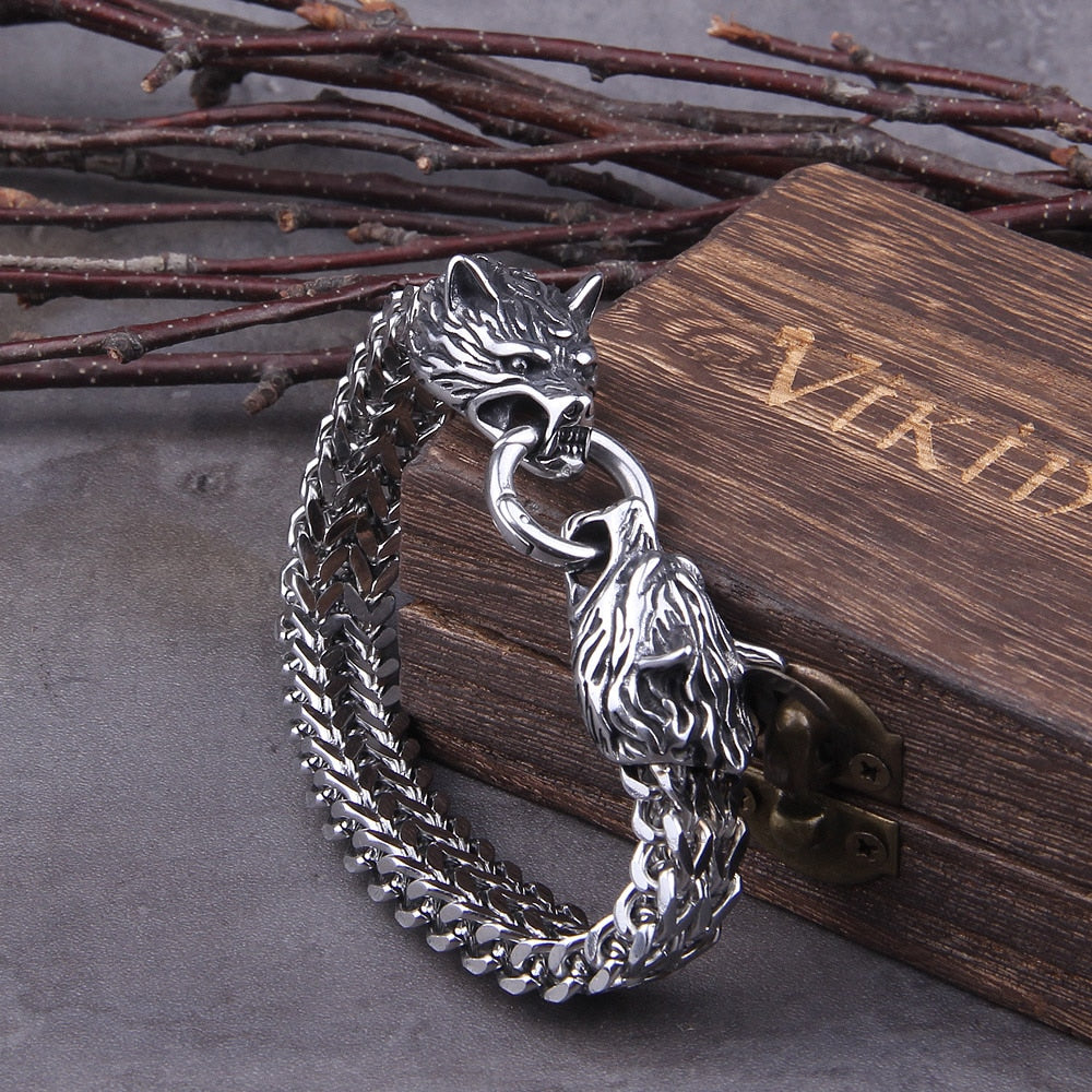 Viking Stainless Steel Mesh Chain Gold Wolf Punk Bracelets