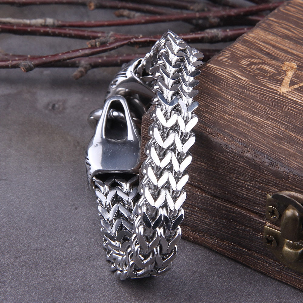 Viking Stainless Steel Mesh Chain Gold Wolf Punk Bracelets