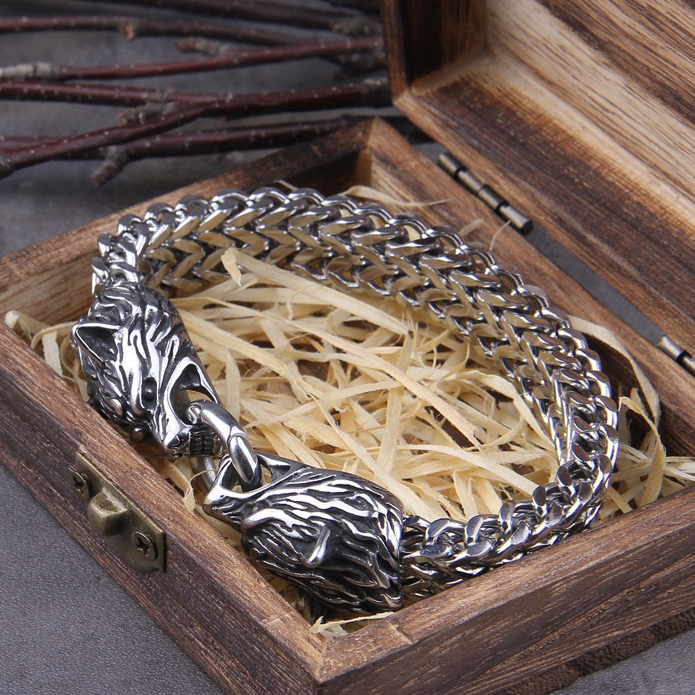 Viking Stainless Steel Mesh Chain Gold Wolf Punk Bracelets
