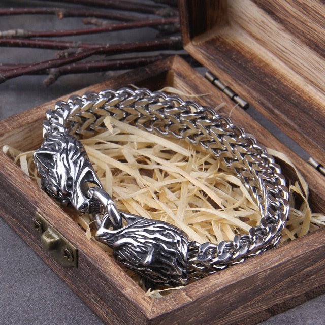 Viking Stainless Steel Mesh Chain Gold Wolf Punk Bracelets