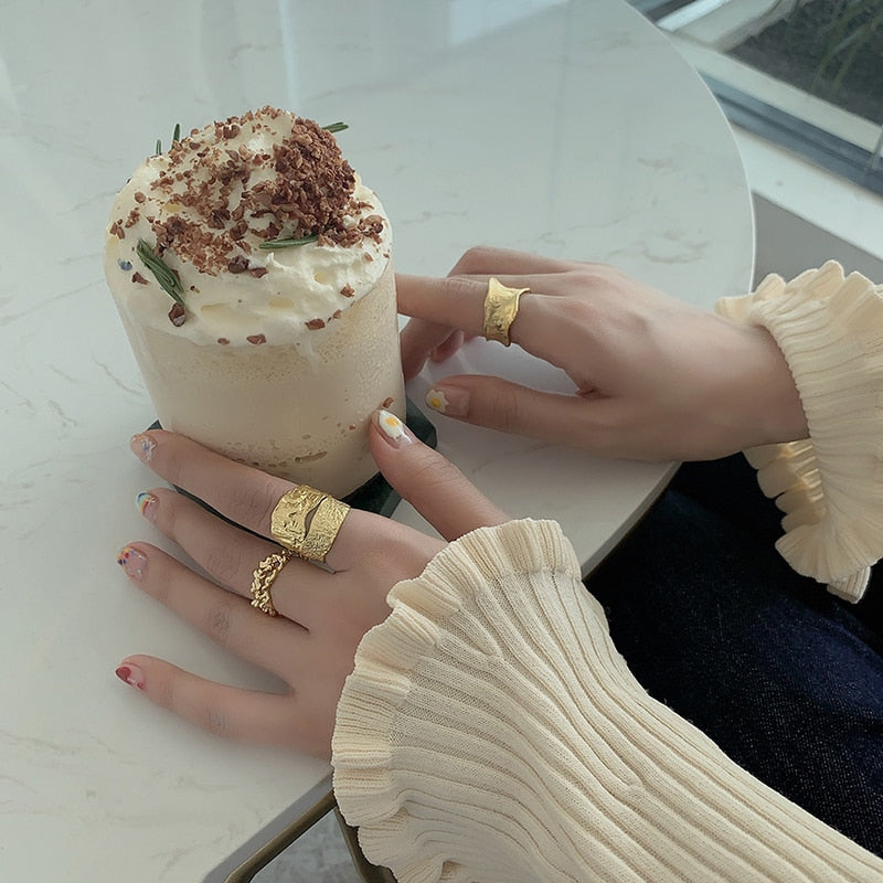 Chunky Gothic Big Bling Adjustable Gold Silver Color Rings