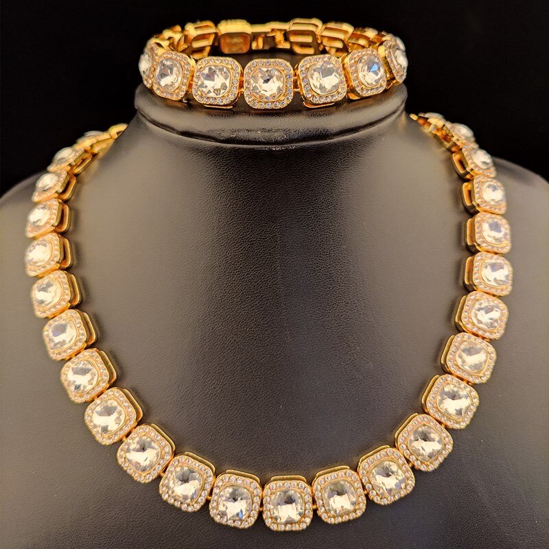 Hip hop tennis Chain Square CZ stone Necklace Bracelet