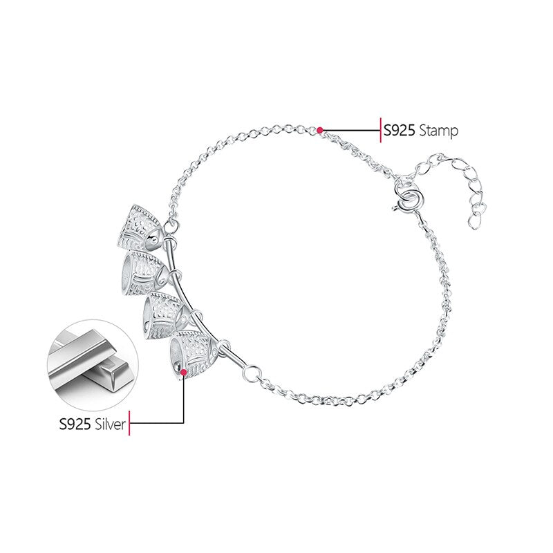 925 Sterling Silver  Ethnic Vintage Fish Bell Female Bracelet