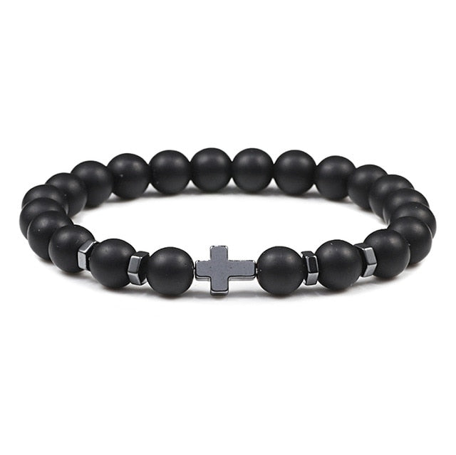 Rosary Hematite Cross Onyx Meditation Bracelet Women