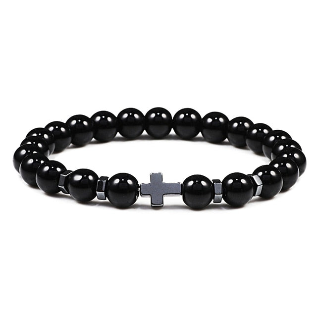 Rosary Hematite Cross Onyx Meditation Bracelet Women