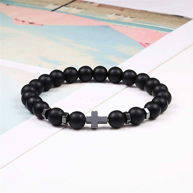 Rosary Hematite Cross Onyx Meditation Bracelet Women