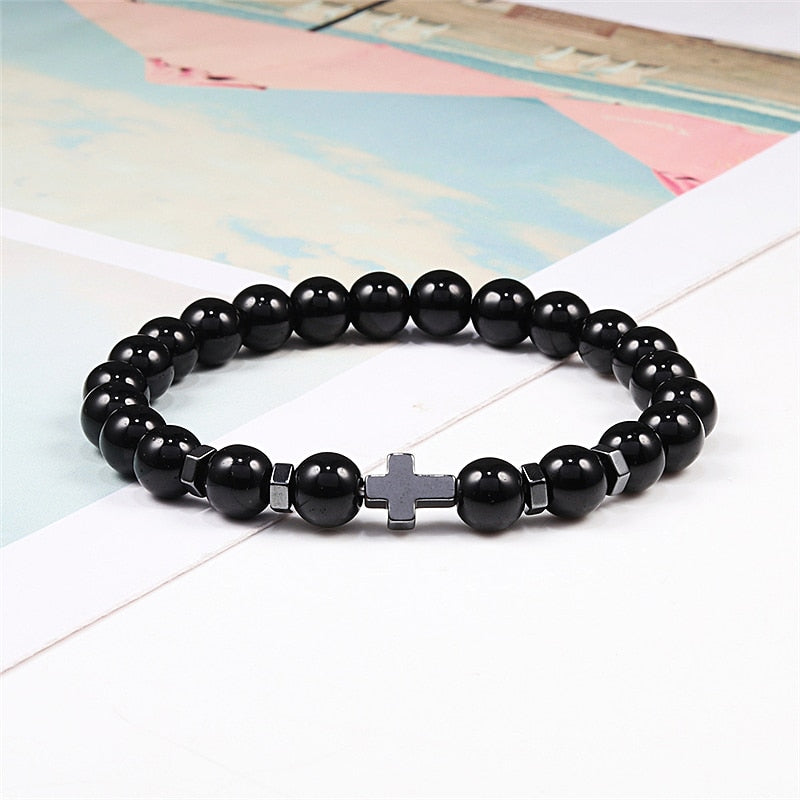 Rosary Hematite Cross Onyx Meditation Bracelet Women