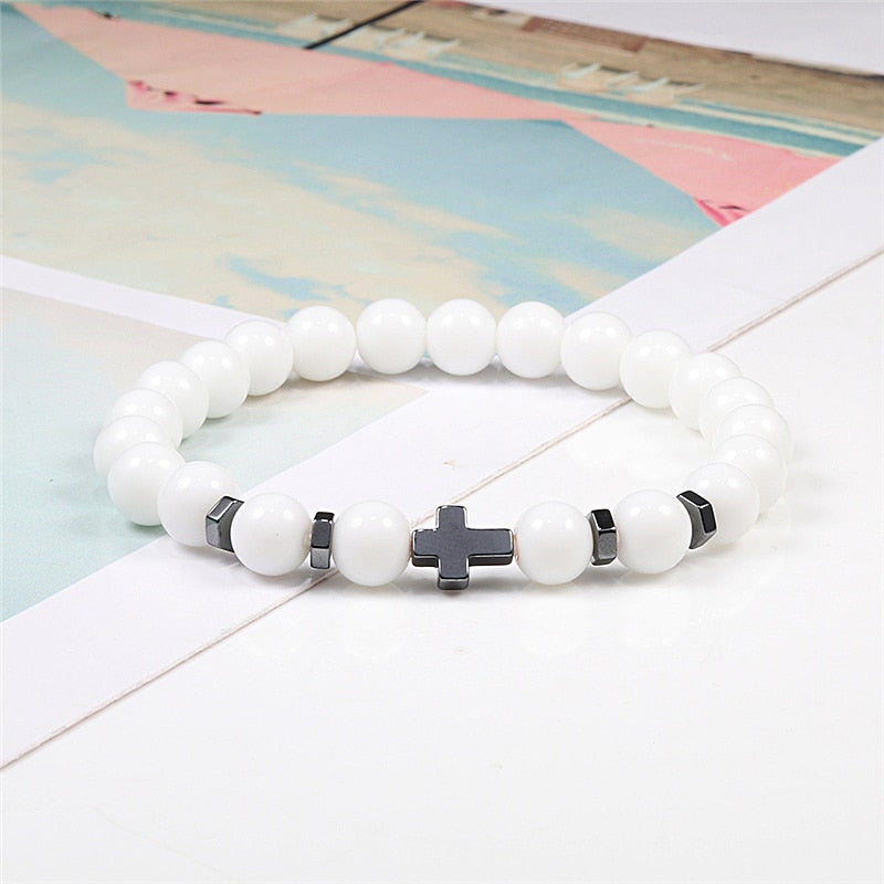 Rosary Hematite Cross Onyx Meditation Bracelet Women