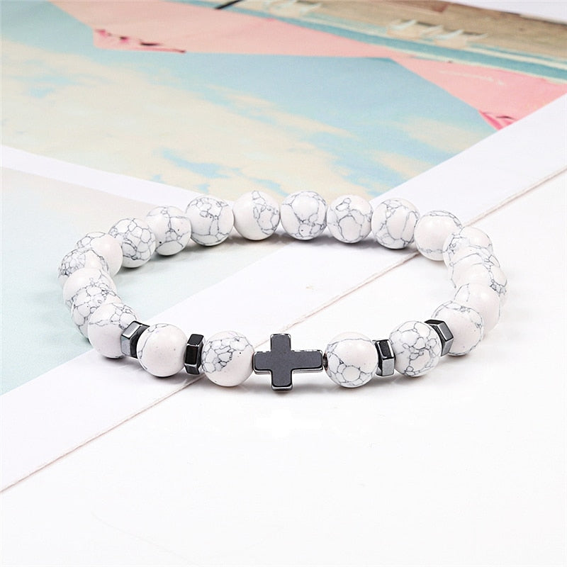 Rosary Hematite Cross Onyx Meditation Bracelet Women