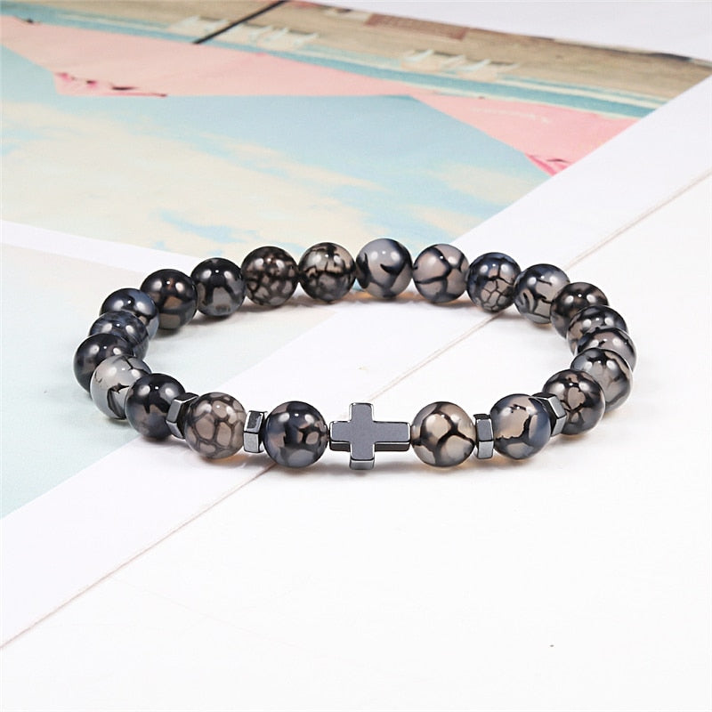 Rosary Hematite Cross Onyx Meditation Bracelet Women