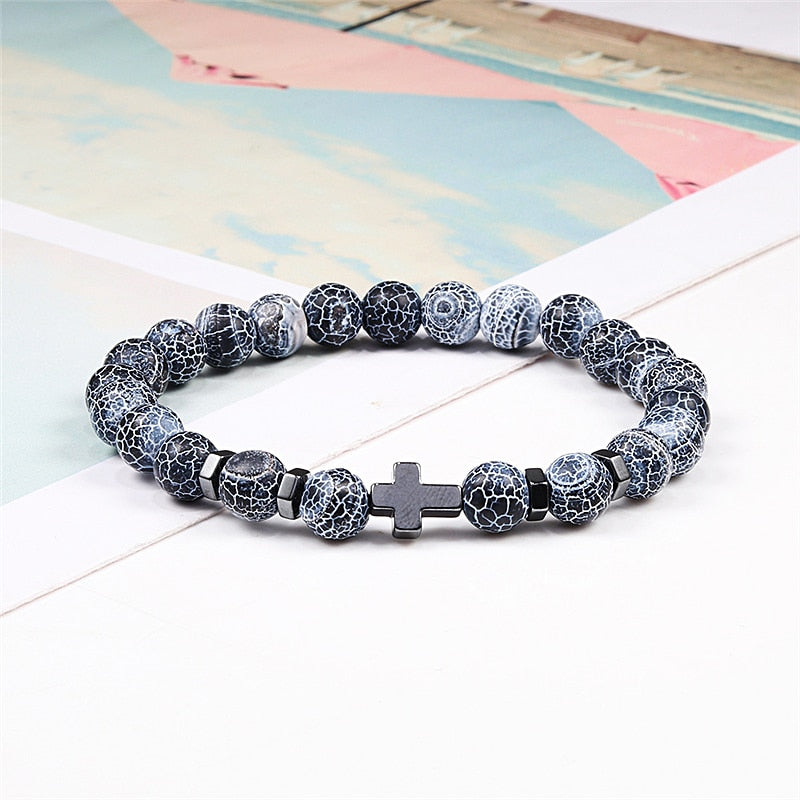 Rosary Hematite Cross Onyx Meditation Bracelet Women