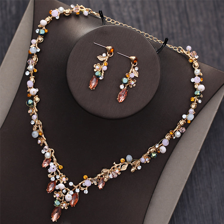 Rhinestone Baroque Vintage Gold Crystal Beads Bridal Jewelry Sets