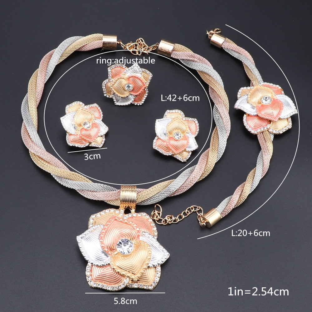 Fashion Elegant Flower Pendant Necklace Jewelry Sets