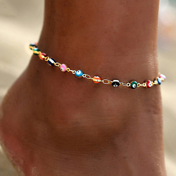 Pulsera de tobillo con ojos turcos de colores
