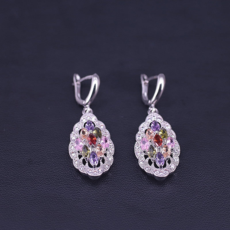Many Colors Top Zircon Silver Color Jewelry Set