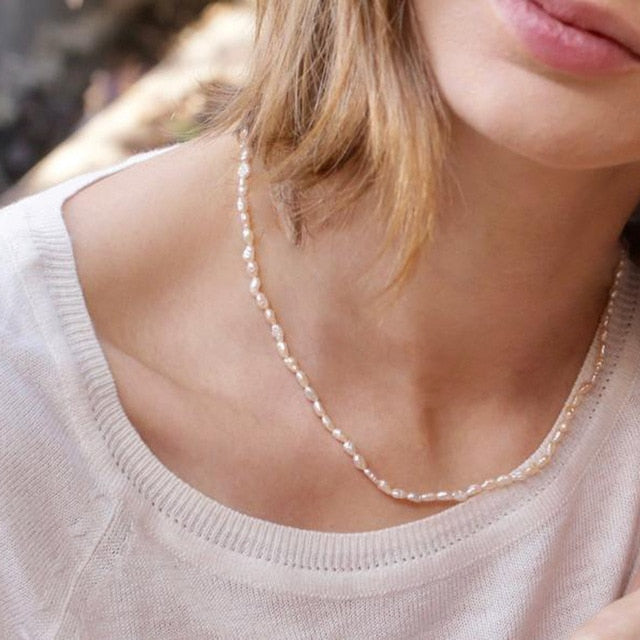 Hot new minimalist real pearl necklace