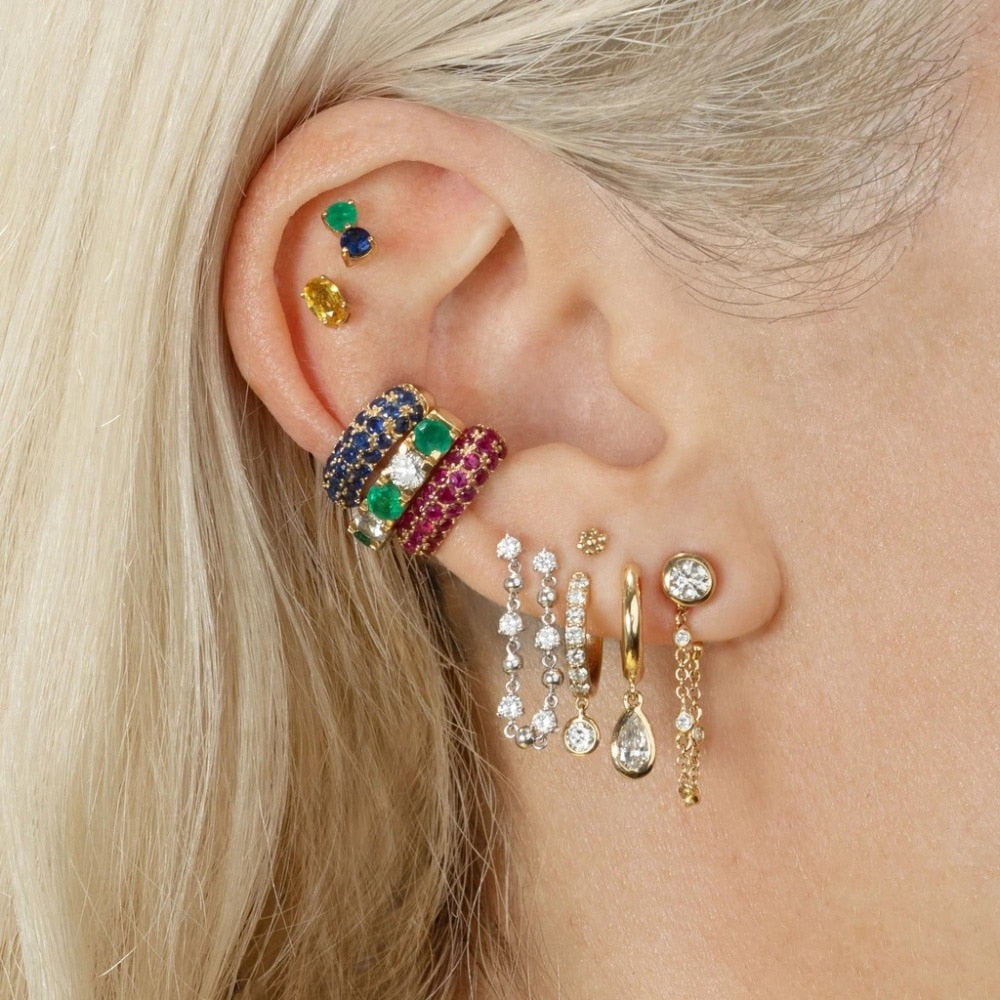 New Arrival Multicolor CZ Crystal Ear Cuff Stackable C Shaped Ear Clips