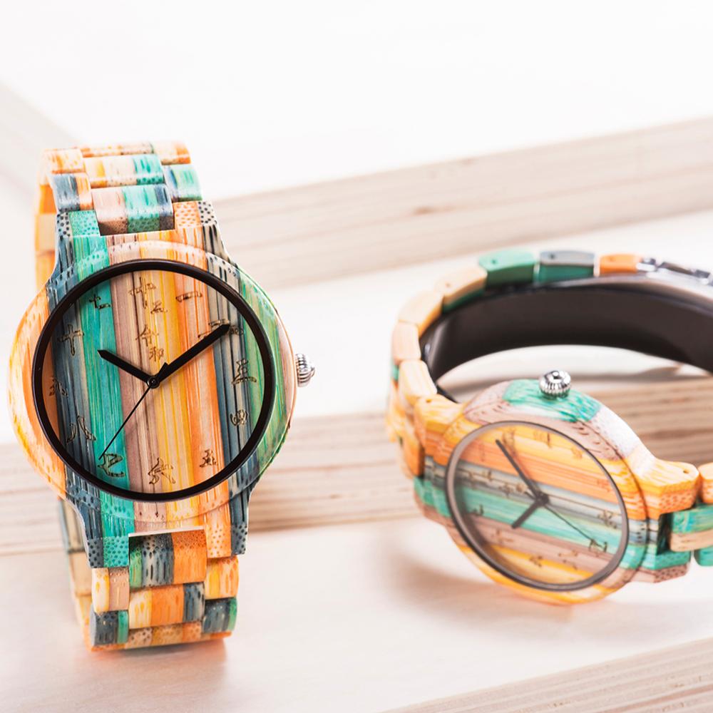 Men's Wooden Quartz Watch Colourful Wood Clock