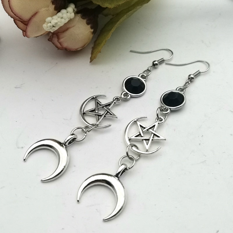 Crescent Goddess Black Birthstone Earrings