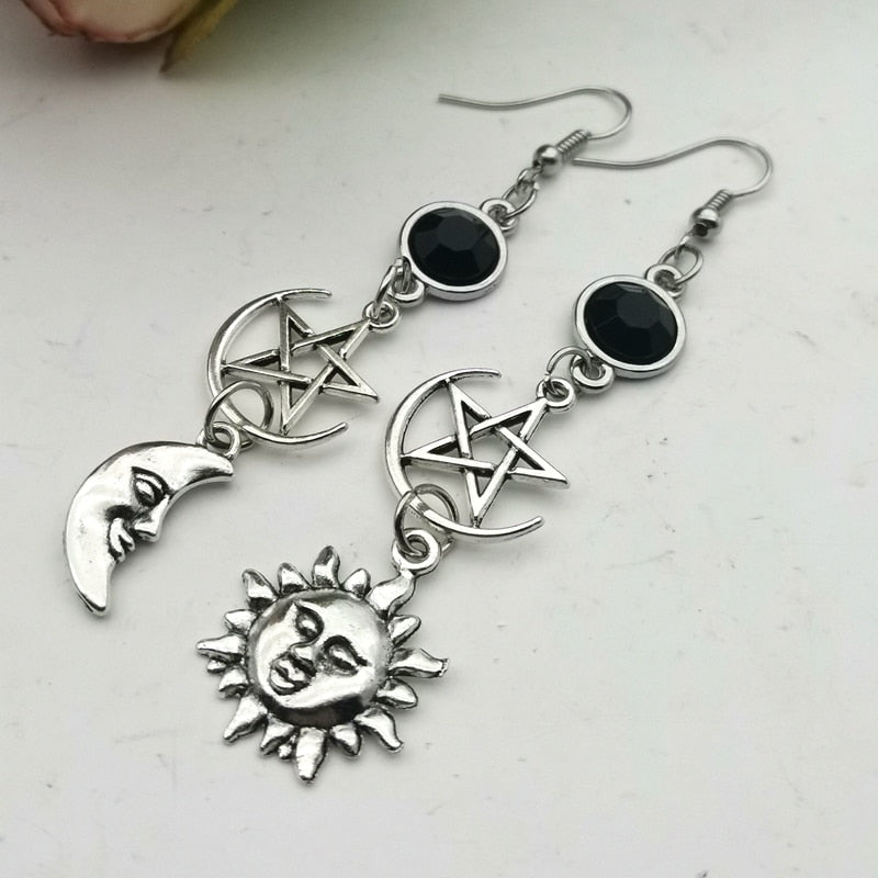 Crescent Goddess Black Birthstone Earrings