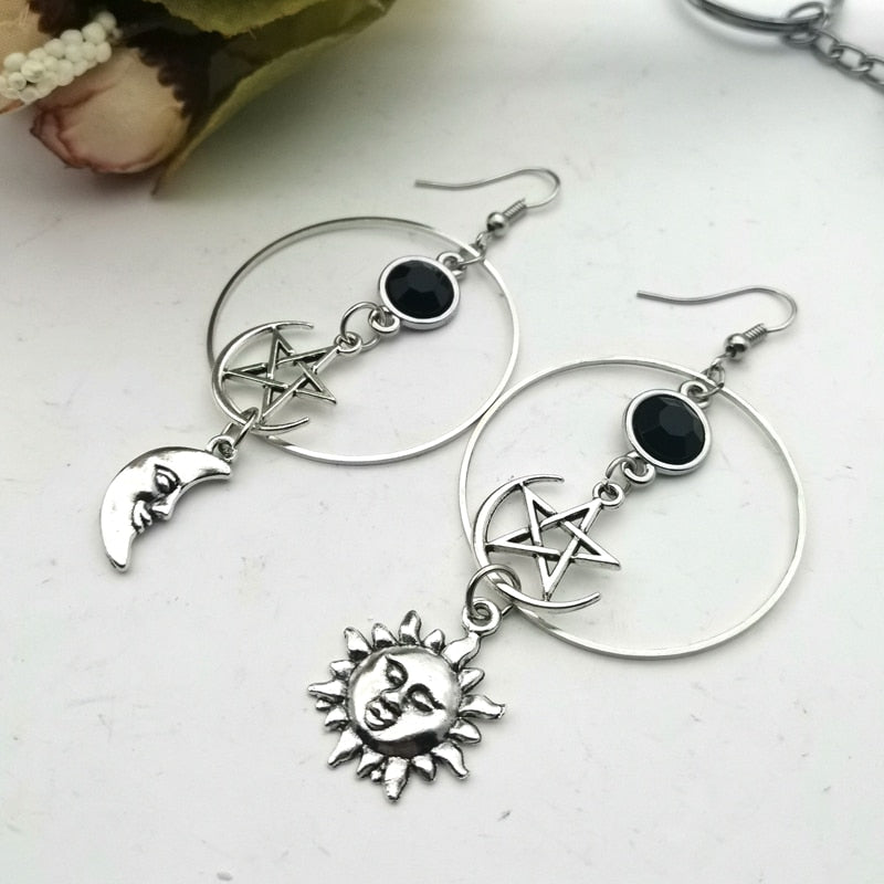 Crescent Goddess Black Birthstone Earrings