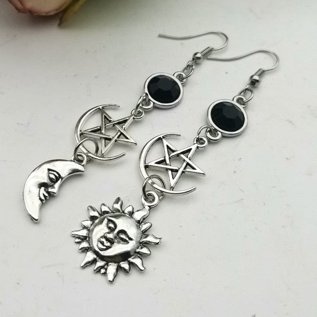 Crescent Goddess Black Birthstone Earrings