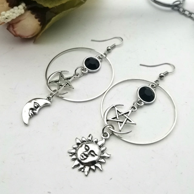 Crescent Goddess Black Birthstone Earrings