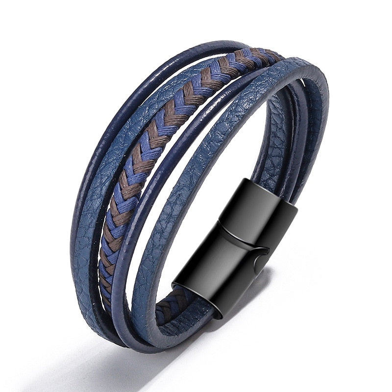 Braided Blue Color Leather Bracelets for Men