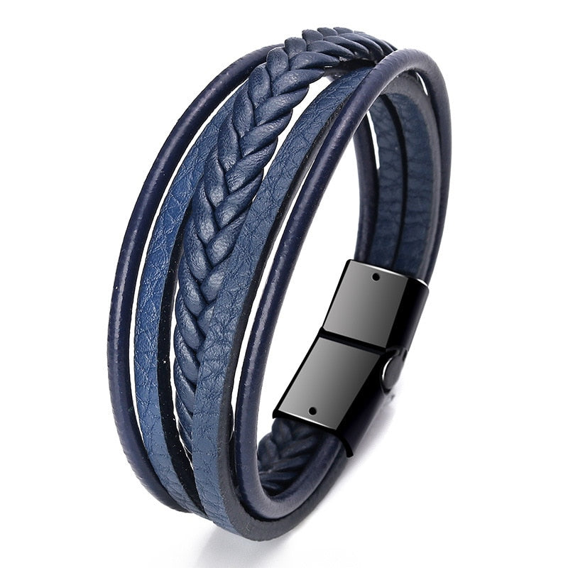 Braided Blue Color Leather Bracelets for Men